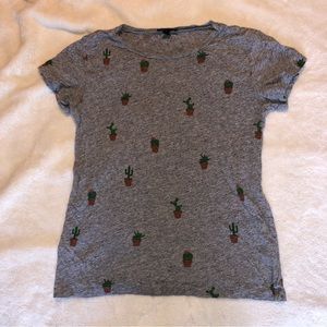 Grey T-Shirt with Cactus Print | Medium | J.Crew